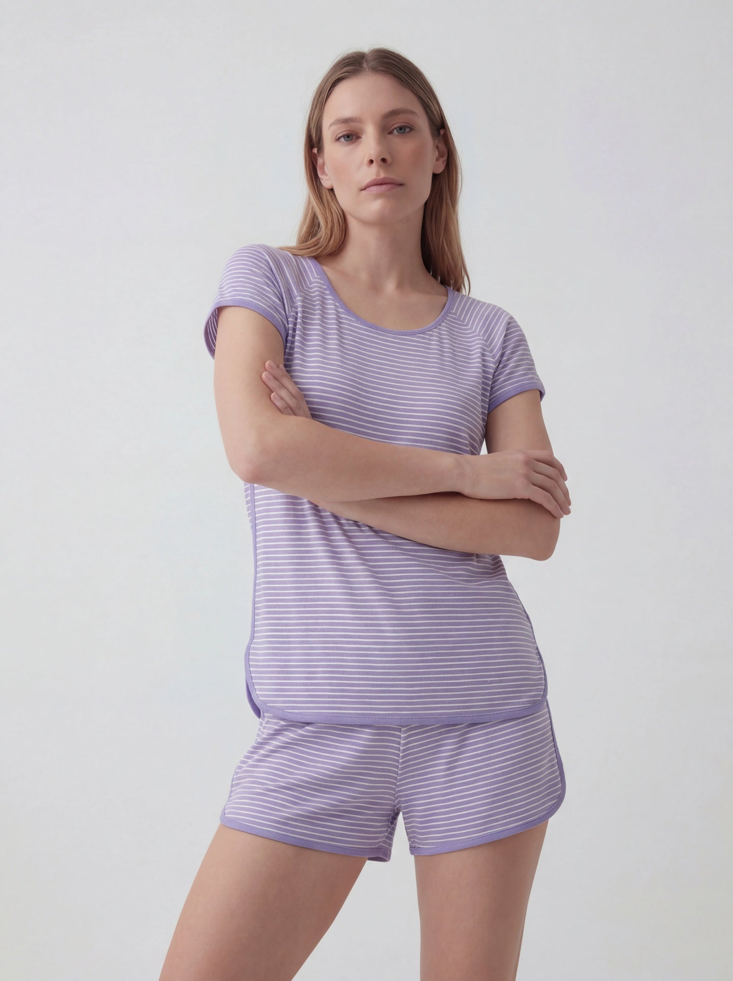 Breathable Striped Cotton Shortie Sleepwear Set