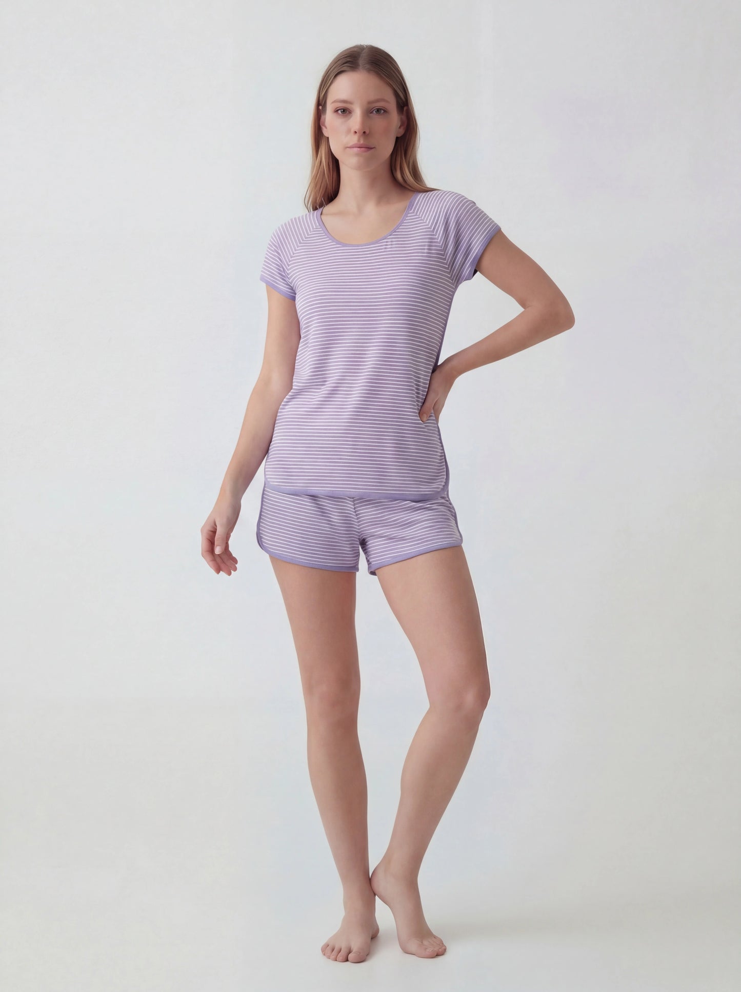 Breathable Striped Cotton Shortie Sleepwear Set
